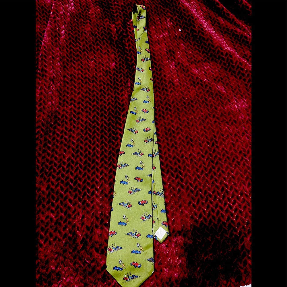 Fumagalli pure silk olive green tie with race cars